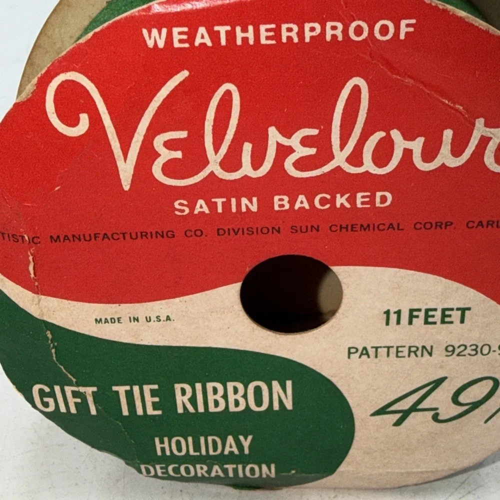 Vintage Velour Velvet Wreath Bow Ribbon Red USA Satin Backed 11 Ft. Prop Display